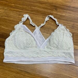 Aerie Bralette‎ Womens Large Cream Lace Wireless Padded Comfortable Lingerie